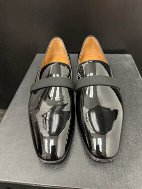 Christian Louboutin Black Patent Leather Slip-On Loafers with Grosgrain Strap